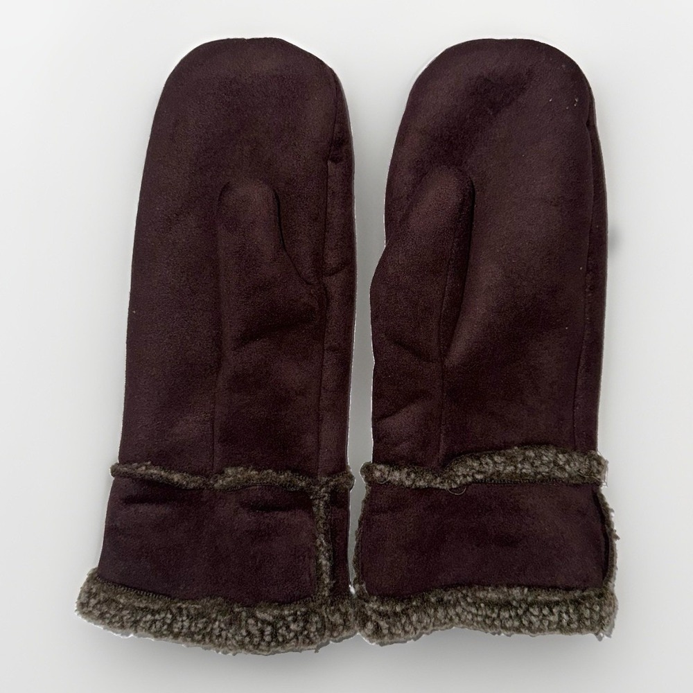 LL Bean Womens S/M Brown Faux Suede Sherpa Mittens 0YW10 Gorpcore Winter